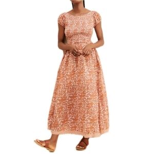 Free People Ultraviolet Tea Combo Floral Puff Sleeve Peasant Boho Maxidress Sz:M